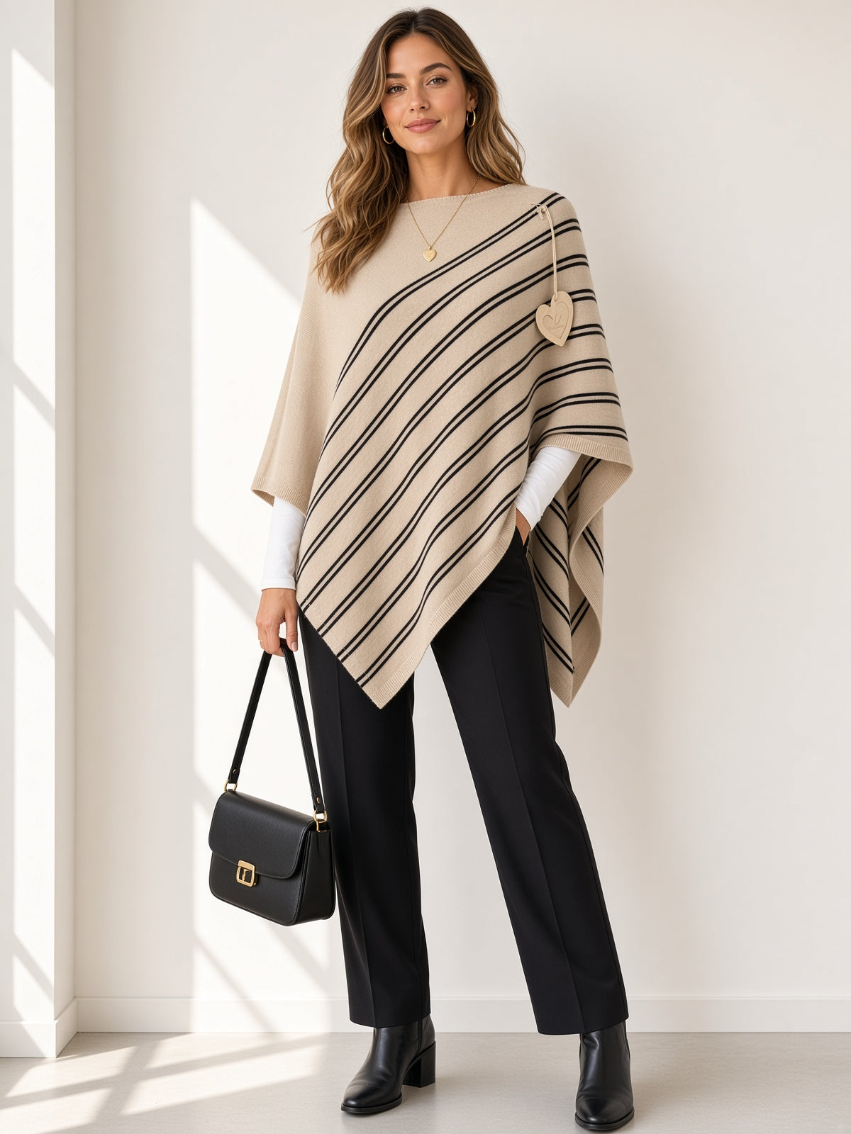 Poncho de punto a rayas 80768